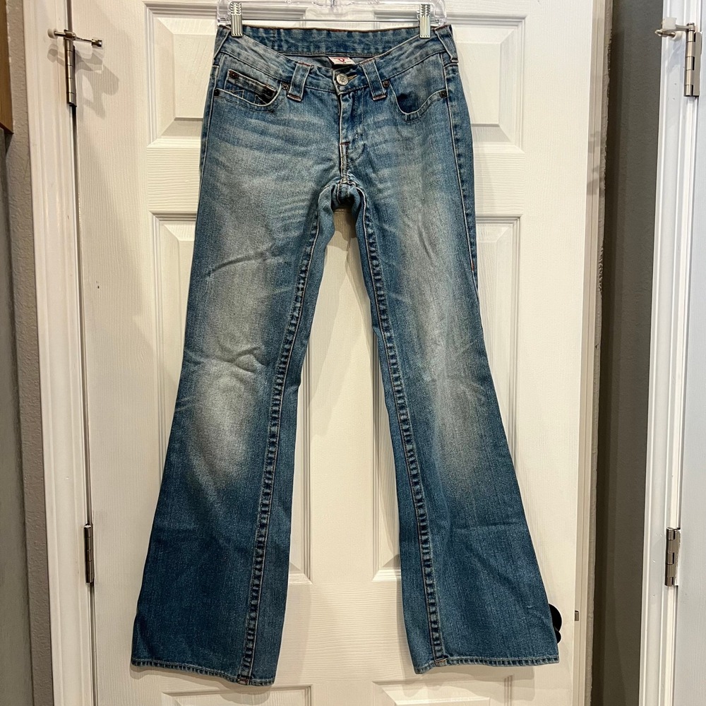 True Religion Flare Jeans Cotton Denim Y2K Buddha Embroidery Light Wash 29 USA